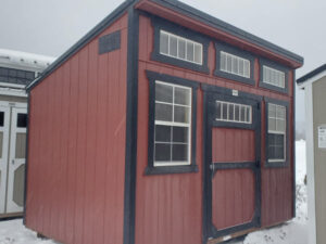B920 Single Slope 8x12 Rustic Red with Black Trim and Black Roof - no permit required