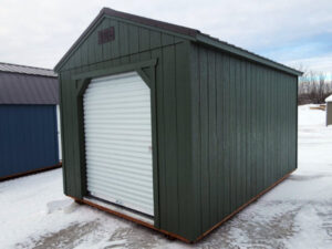 B988: Roll Up door on Utility Shed 10x16 Rosemary with Burnished Slate Roof - no permit required