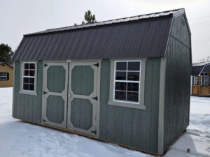 B126 Lofted Barn 10x16 Rosemary Green with Hardware Trim and Burnished Slate Roof - no permit required