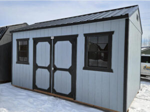 B202 Utility Shed 10x16 Steely Grey with Black Trim and Black roof - no permit required
