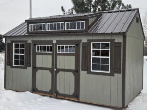 B138 Utility 10x16 Hardware with Dark Clove Trim and Burnished Slate roof - no permit required