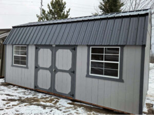 B221 Lofted Barn 10x20 Pewter Cast Grey with Peppercorn Grey Trim and Black Roof - a permit is easy