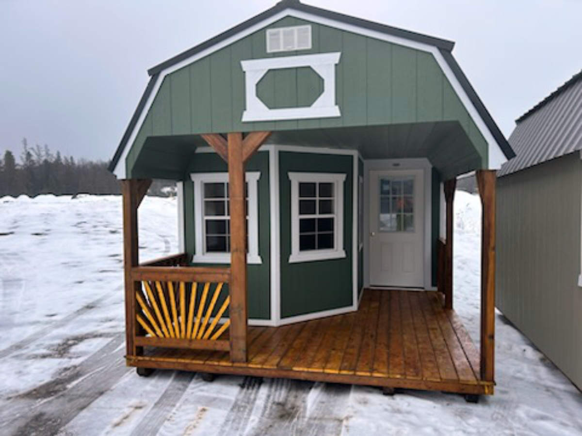 830: Deluxe Playhouse on Lofted Barn 12x32 Rosemary Green with White Trim and Black Roof - a permit is easy - Image 9