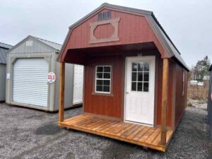 Used - Like New: Front Porch on Lofted Barn 10x20 Mahogany Urethane with Brown Trim and Burnished Slate Roof - a permit is easy