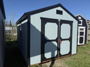 A2016 Utility Shed 10x12 Breezy Blue with Black Trim and Black roof - no permit required