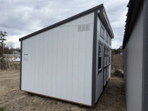 A2057 Single Slope 10x16 White with Peppercorn Grey Trim and Charcoal Roof - no permit required