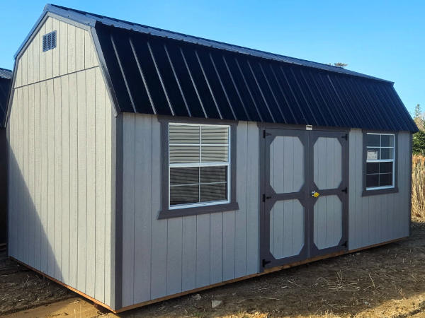 A2213 Lofted Barn 10x20 Pewter Cast with Peppercorn Grey trim and Black Roof - a permit is easy SOLD