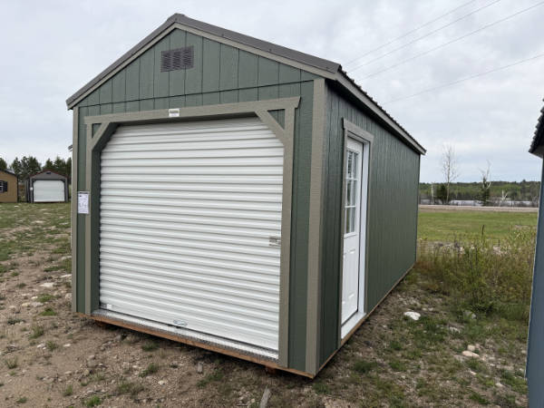B2188: Roll Up door on Utility Shed 10x20 Rosemary with Hardware Trim and Burnished Slate Roof - a permit is easy