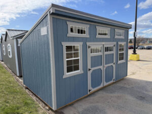 C2056 Single Slope 10x16 Smoky Blue with Pewter Cast Trim and Charcoal Roof - no permit required