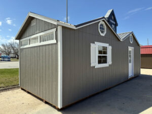 C2231: Dormers on Utility 12x28 Gauntlet Grey with White Trim and Charcoal Roof - permits are easy