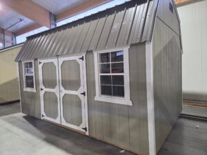 A2123 Lofted Barn 10x16 Hardware, White Trim with Dark Brown Roof - no permit required SOLD