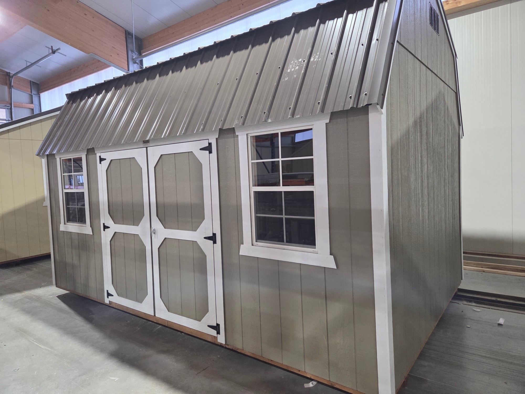 A2123 Lofted Barn 10x16 Hardware, White Trim with Dark Brown Roof - no permit required SOLD