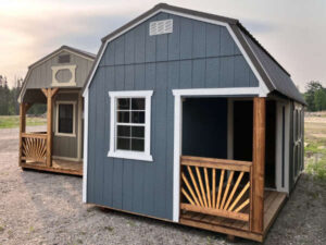 A210: Side Playhouse 10x20 Slate Tile with White Trim and Dark Brown roof - permits are easy