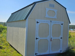B1960 Lofted Barn 10x16 Eaglet Beige, White Trim with Hunter Green Roof - no permit required