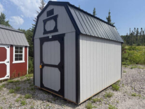 A1974 Lofted Barn 8x12 Steely Grey with Black Trim and Black Roof - no permit required