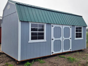 A1992 Lofted Barn 10x20 Pewter Cast with Peppercorn Grey trim and Black Roof - a permit is easy