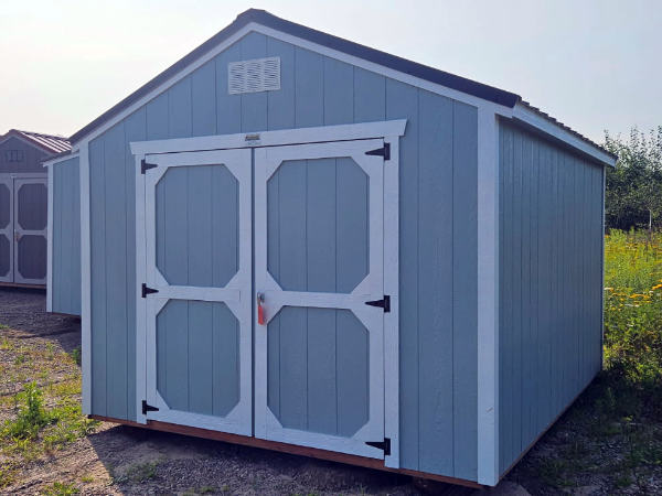A1995 Utility Shed 10x12 Breezy Blue, White trim and Black roof - no permit required