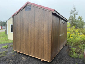 A2182 Utility Shed 8x12 Chestnut Urethane and Rustic Red roof - no permit required