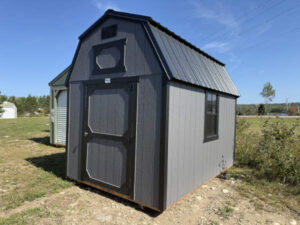 B1967 Lofted Barn 8x12 Peppercorn Grey with Black Trim and Black Roof - no permit required