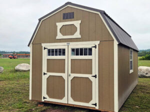 B2087 Lofted Barn 10x20 Thatch Brown with Eaglet Beige trim and Burnished Slate Roof - a permit is easy