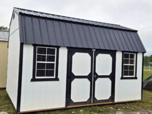 B2251 Lofted Barn 10x16 White and Black Trim with Black Roof - no permit required