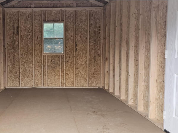 A2536: Roll Up door on Utility Shed 10x16 Eaglet Beige with White Trim and Charcoal Roof - no permit required - Image 2
